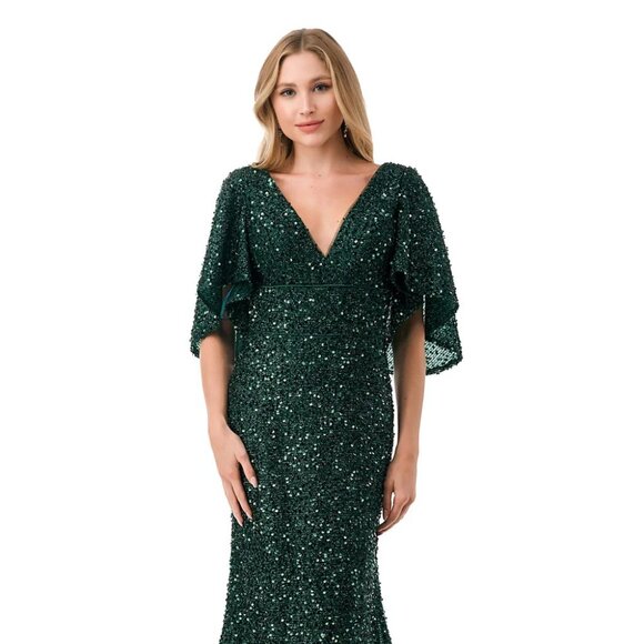 NEW LONG FORMAL SHEATH MOB DRESS EMBROIDERED W/ SPARKLING SEQUINS TC M2751T - Picture 1 of 8